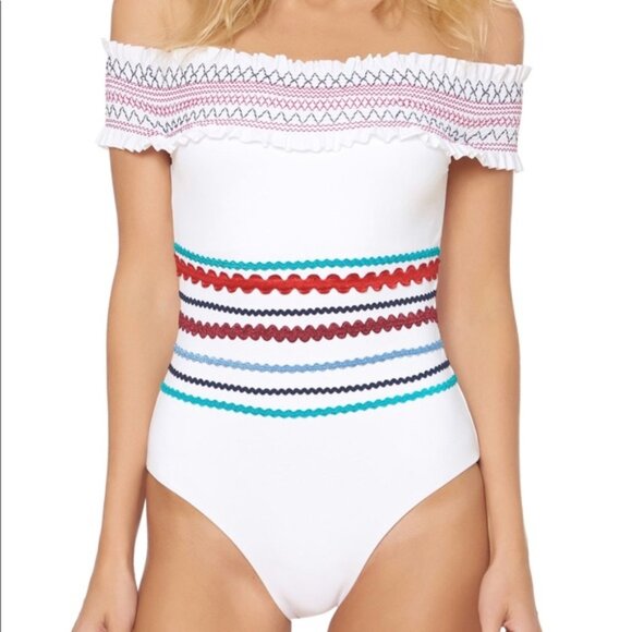NEW Red Carter Ipanema Smocked Off Shoulder One-Piece Swimsuit - Picture 1 of 16